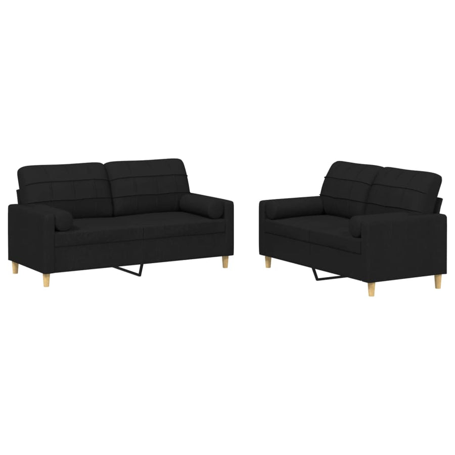 2-delige Loungeset met kussens stof zwart Zwart met kussens