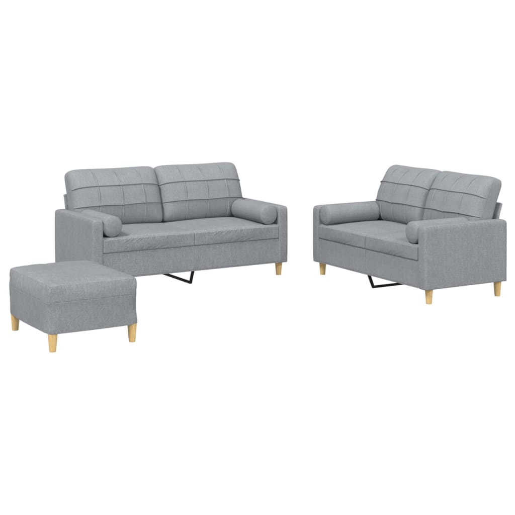 3-Delige Loungeset Met Kussens Stof Lichtgrijs met kussens en voetenbankje