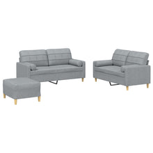 3-Delige Loungeset Met Kussens Stof Lichtgrijs met kussens en voetenbankje
