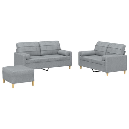 3-Delige Loungeset Met Kussens Stof Lichtgrijs met kussens en voetenbankje