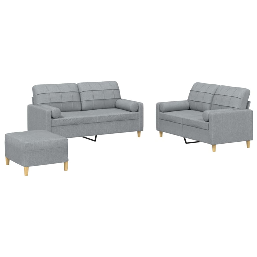 3-Delige Loungeset Met Kussens Stof Lichtgrijs met kussens en voetenbankje