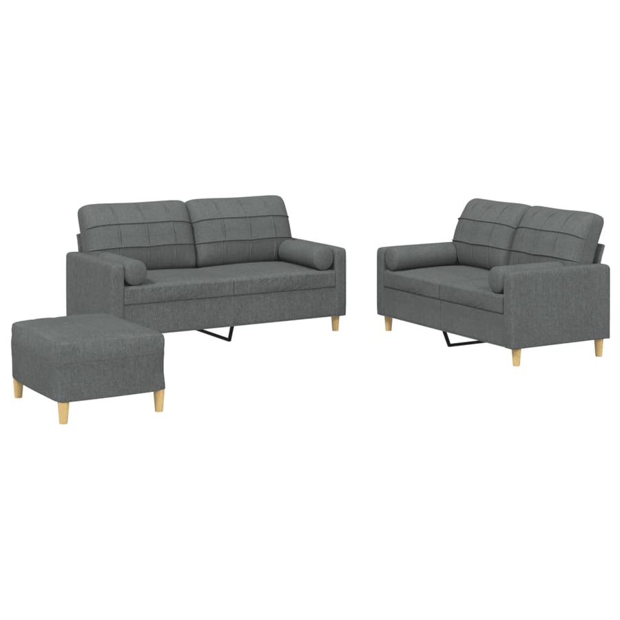 3-Delige Loungeset Met Kussens Stof Donkergrijs met kussens en voetenbankje