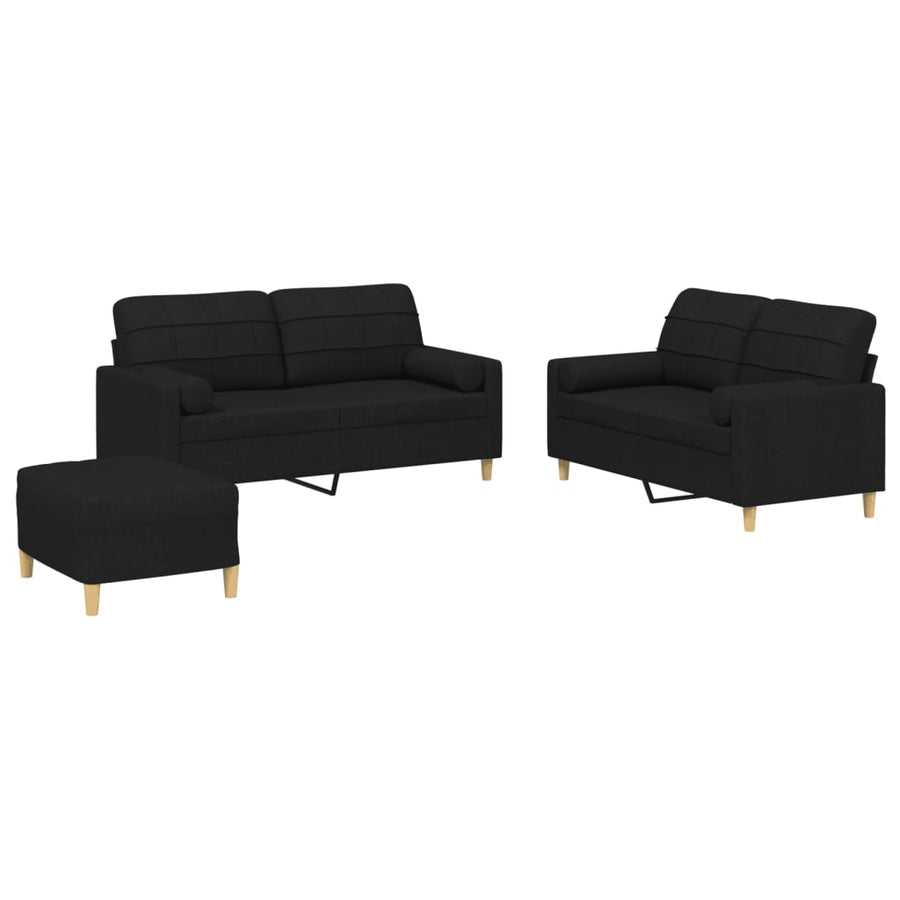 3-delige Loungeset met kussens stof zwart Zwart