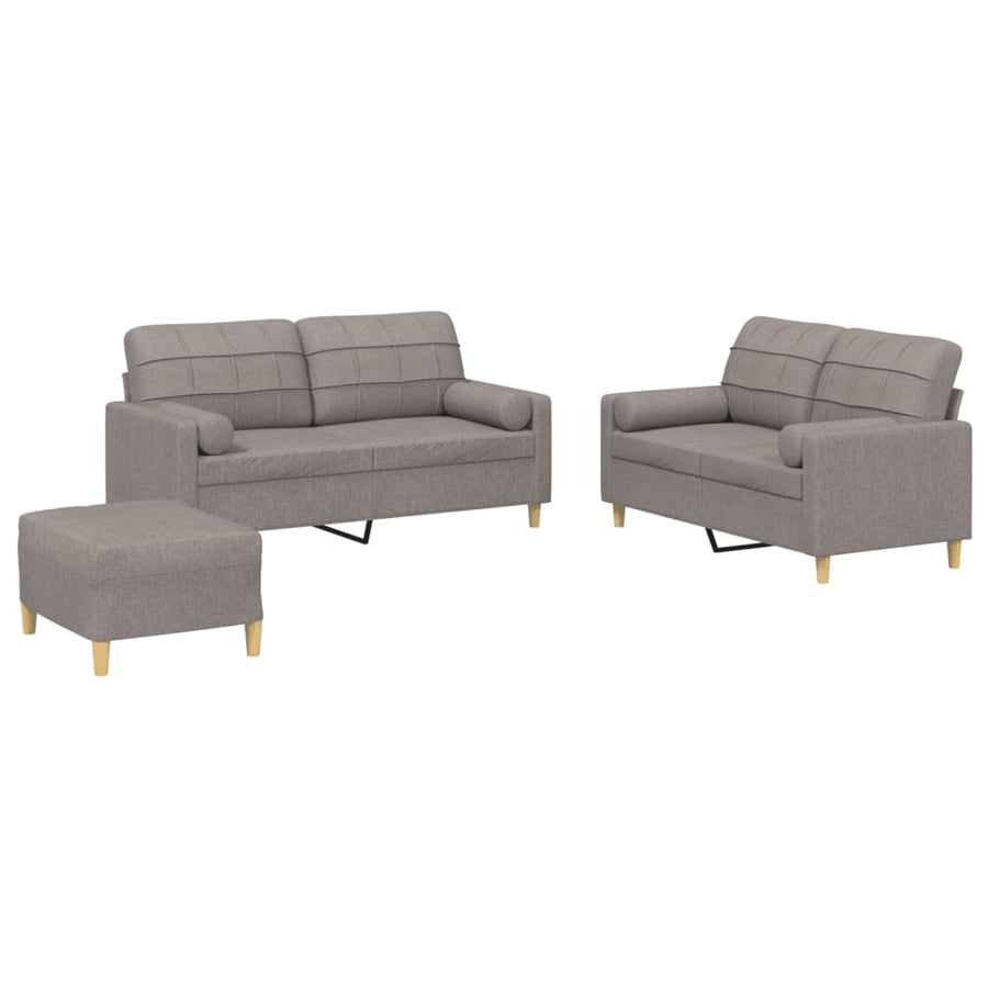 3-Delige Loungeset Met Kussens Stof Taupe met kussens en voetenbankje