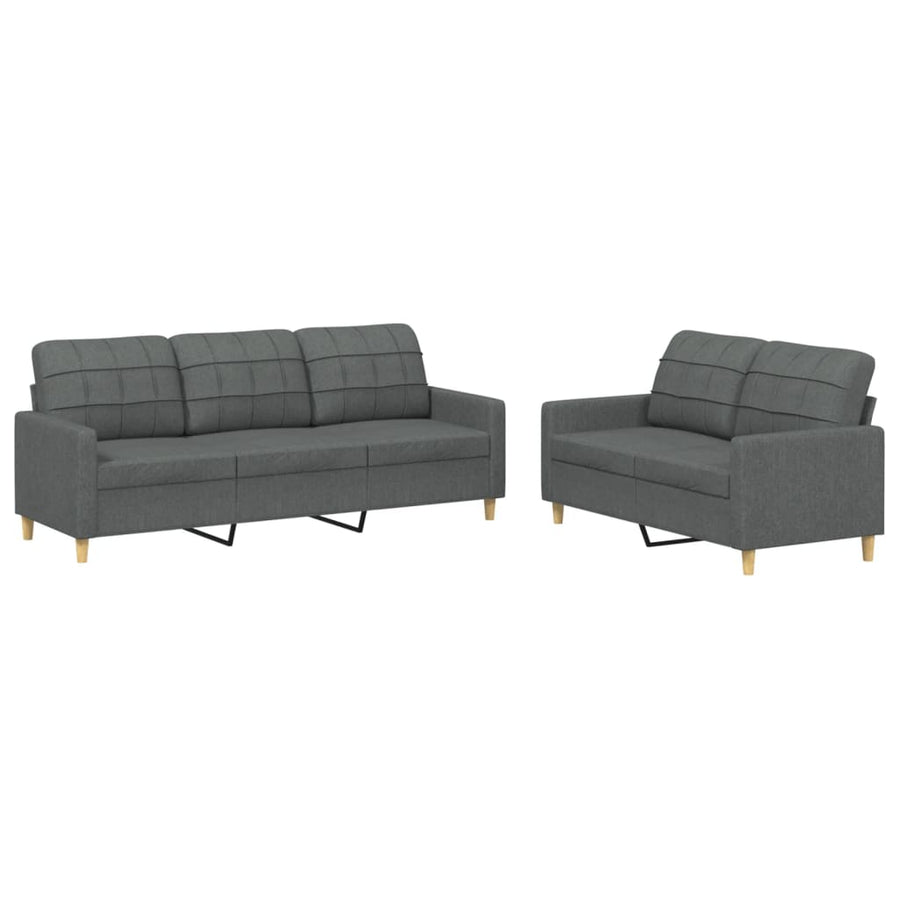 2-delige Loungeset met kussens stof donkergrijs Donkergrijs met kussens