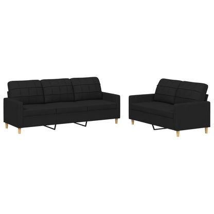 2-delige loungeset met kussens stof zwart Zwart met kussens