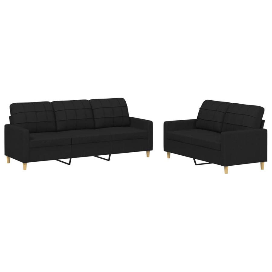 2-delige loungeset met kussens stof zwart Zwart met kussens