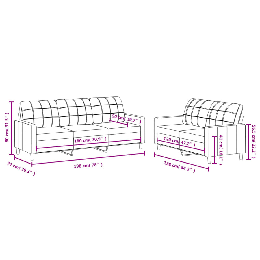 2-delige loungeset met kussens stof zwart Zwart met kussens