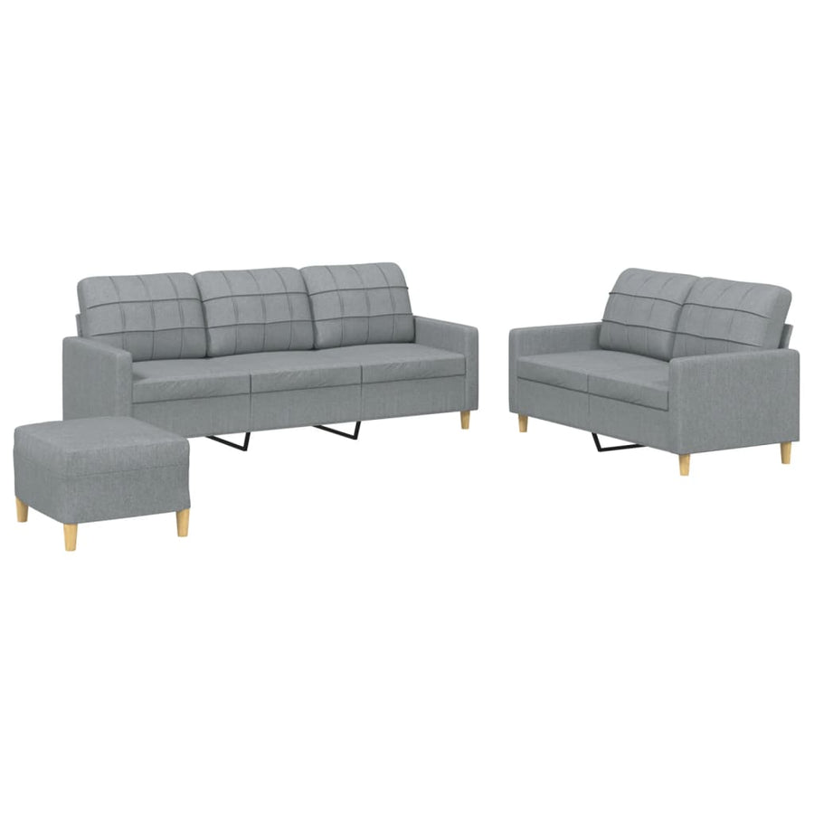 3-delige Loungeset met kussens stof lichtgrijs Lichtgrijs