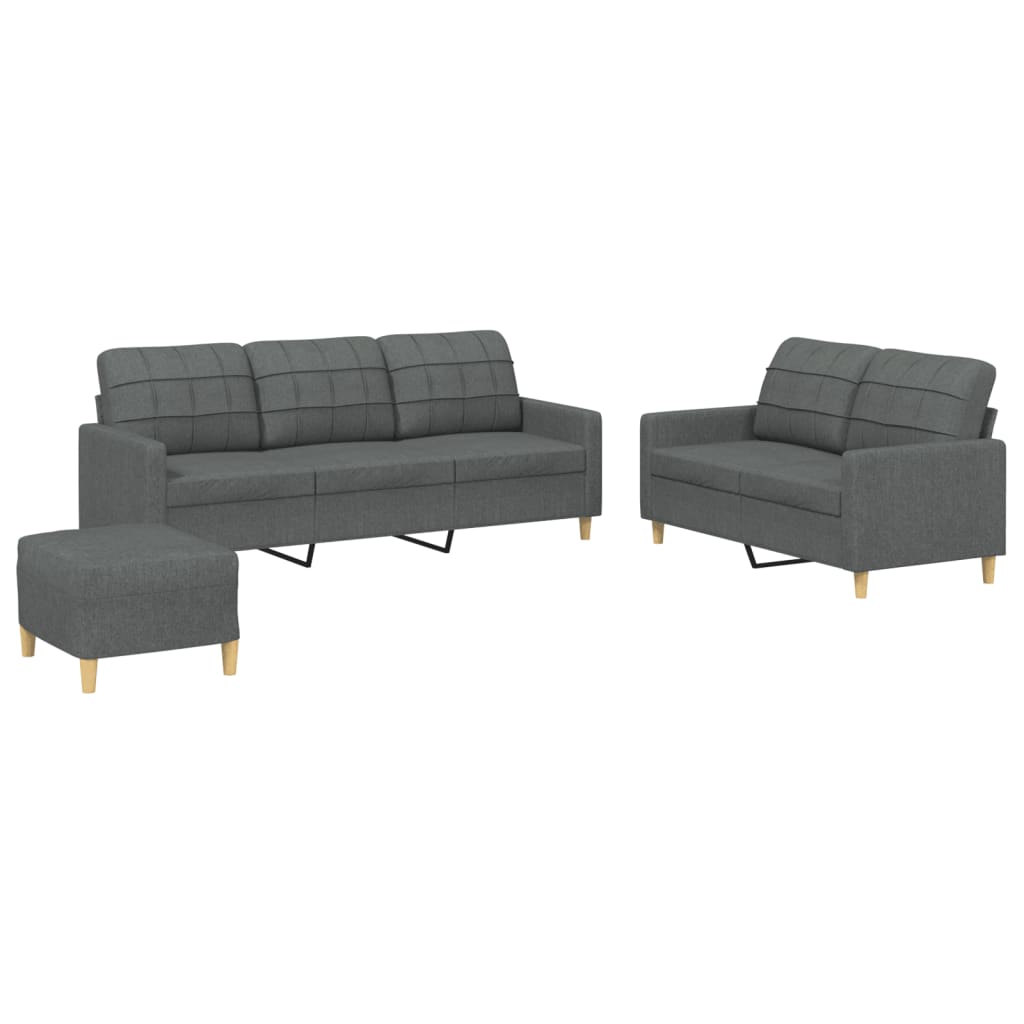 3-delige Loungeset met kussens stof donkergrijs Donkergrijs