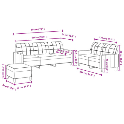 3-delige Loungeset met kussens stof crèmekleurig