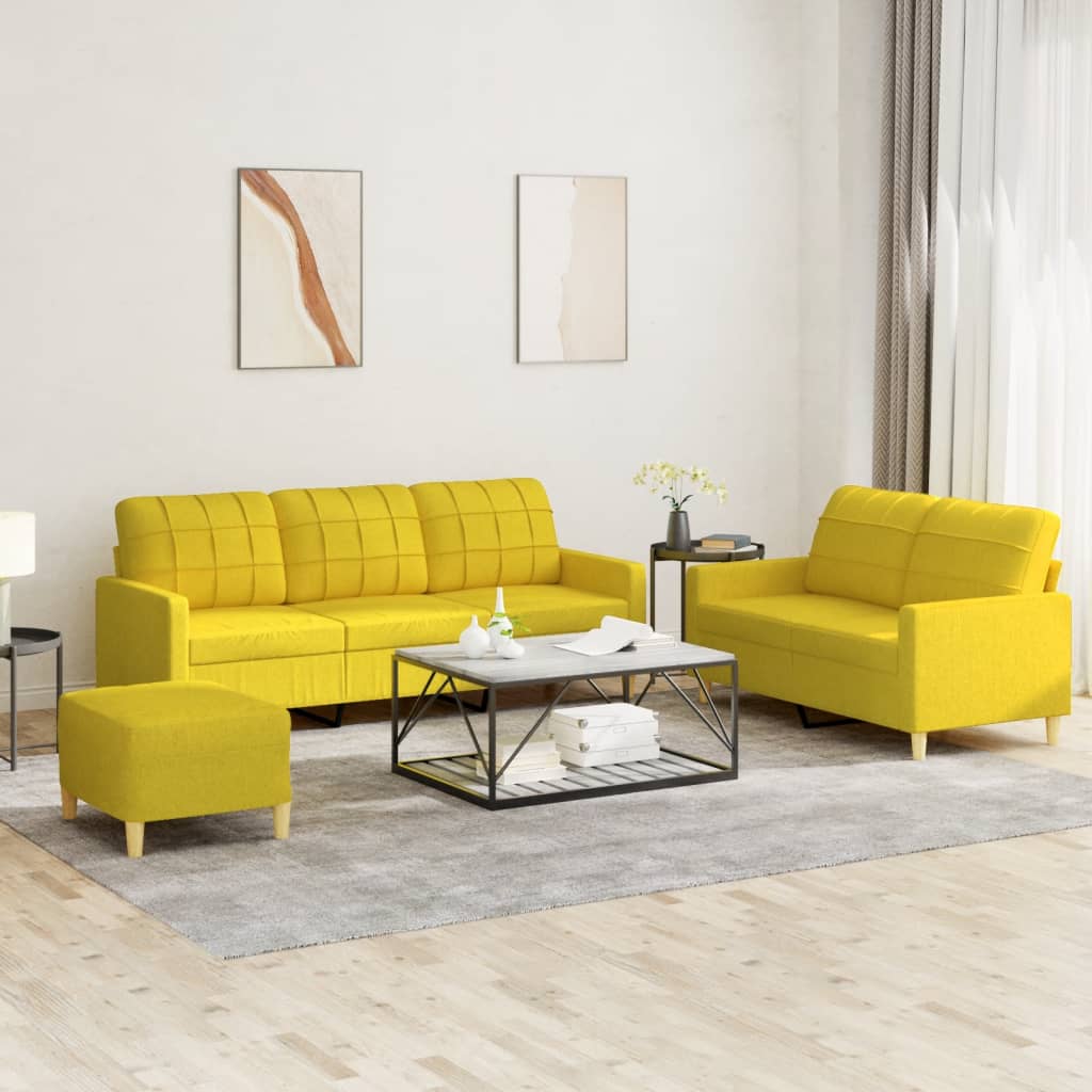 3-Delige Loungeset Met Kussens Stof Lichtgeel