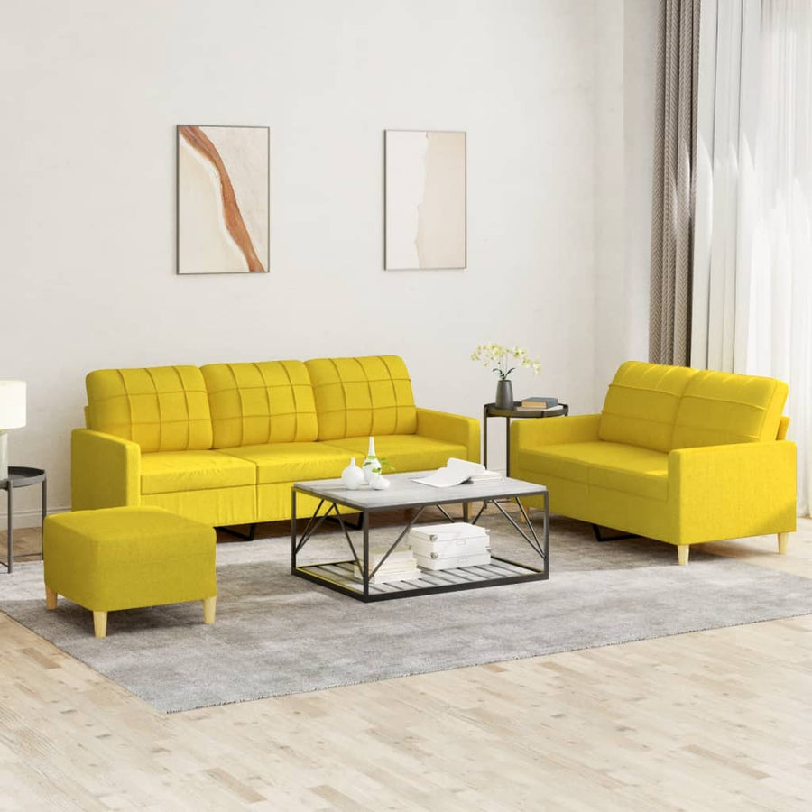 3-Delige Loungeset Met Kussens Stof Lichtgeel