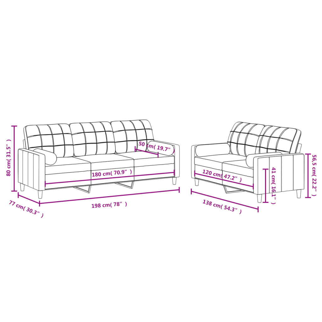 2-Delige Loungeset Stof Lichtgrijs met kussens
