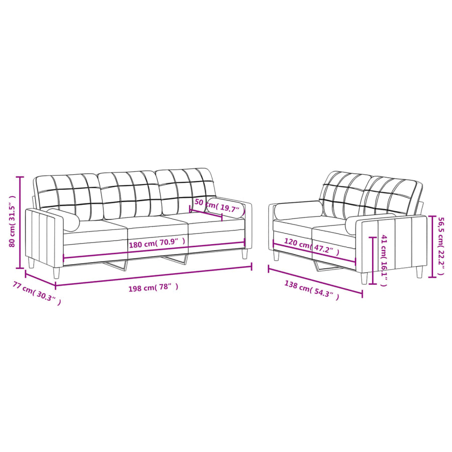 2-Delige Loungeset Stof Zwart met kussens