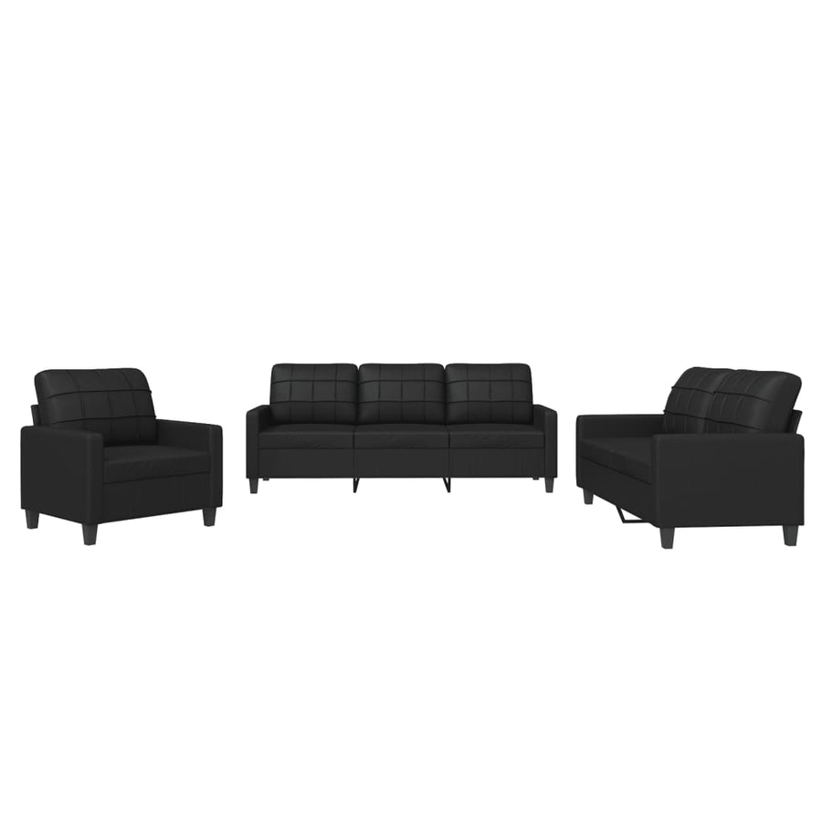 3-delige Loungeset met kussens kunstleer zwart Zwart met kussens