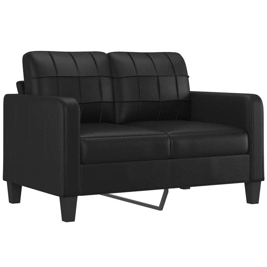 3-delige Loungeset met kussens kunstleer zwart Zwart met kussens