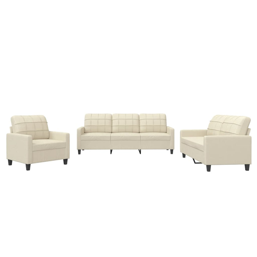 3-delige Loungeset met kussens kunstleer crème Crème met kussens
