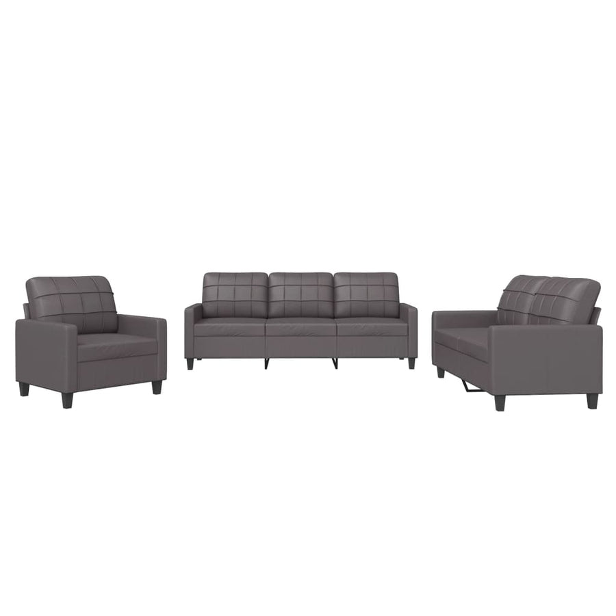 3-Delige Loungeset Kunstleer Grijs met kussens