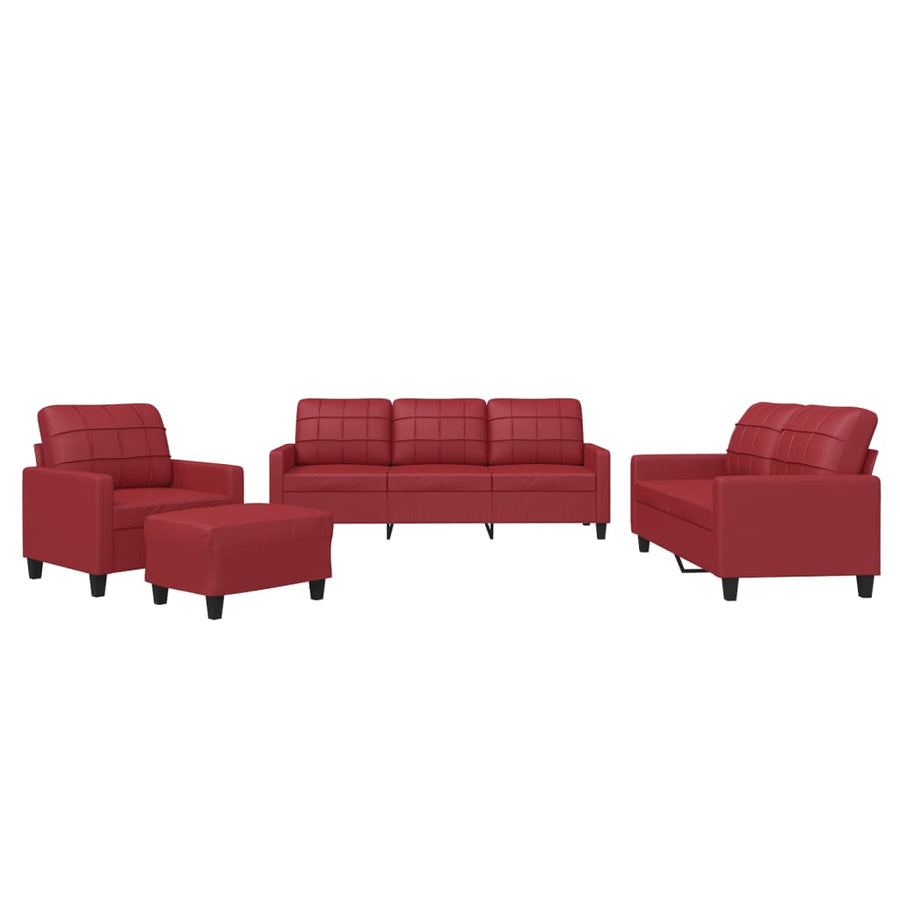 4-delige Loungeset met kussens fluweel wijnrood