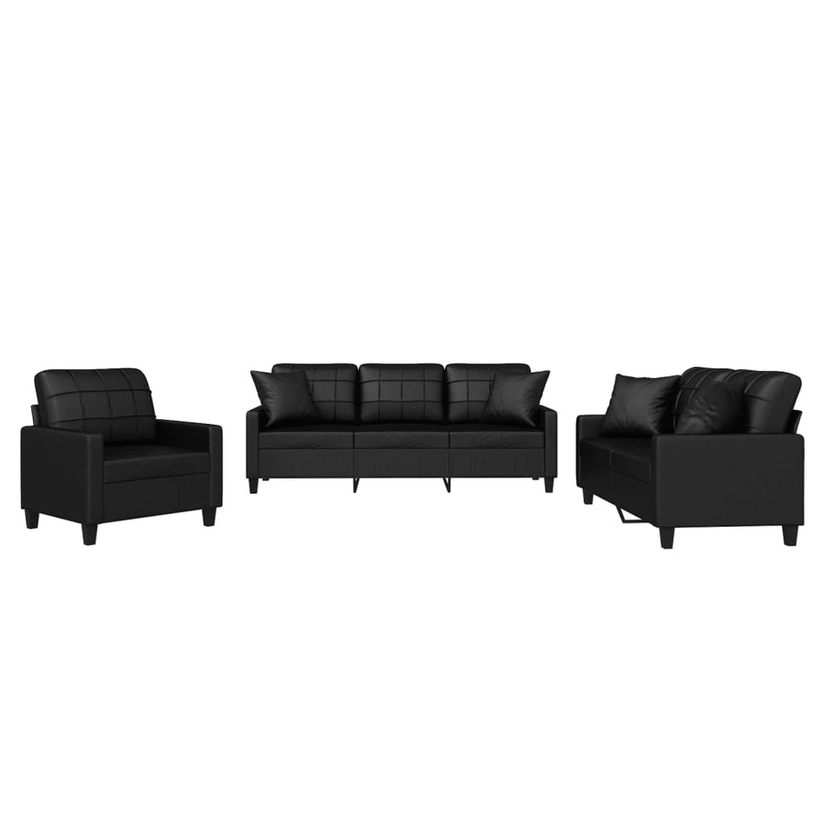 3-Delige Loungeset Kunstleer Zwart met kussens