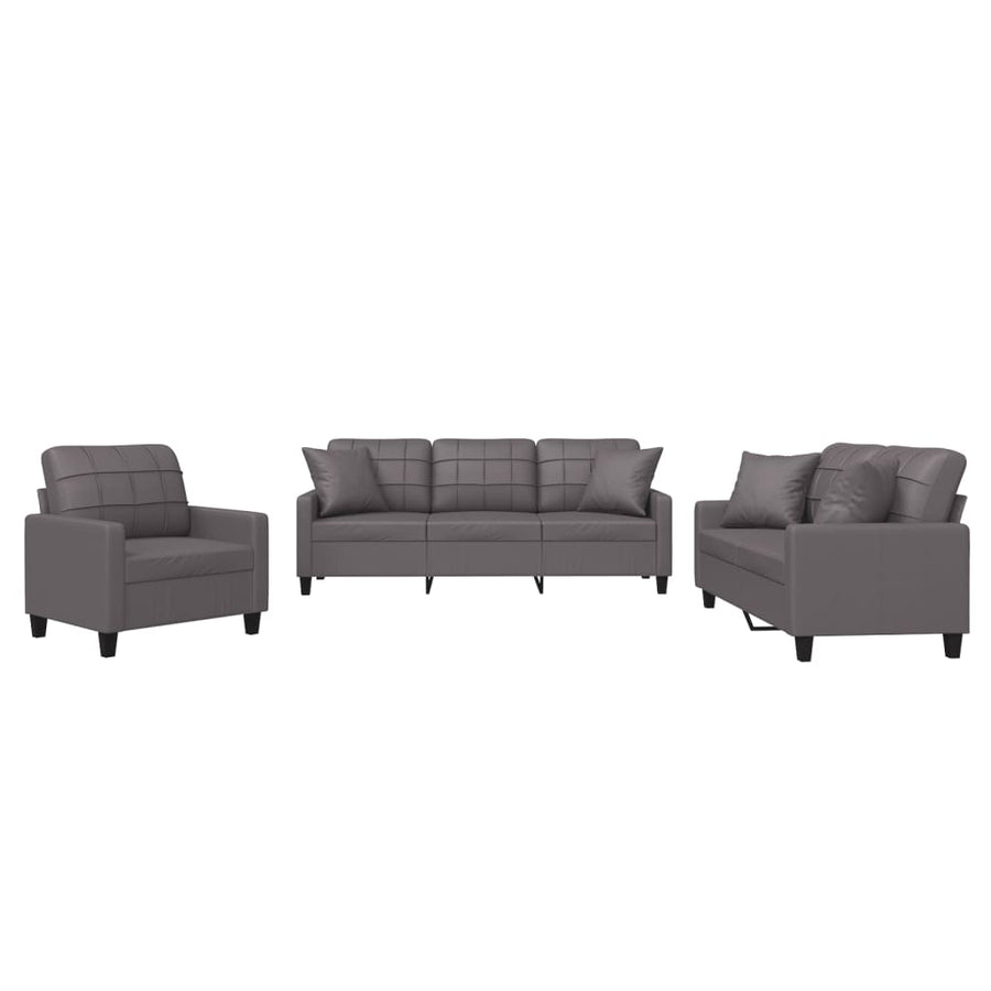 3-Delige Loungeset Kunstleer Grijs met kussens