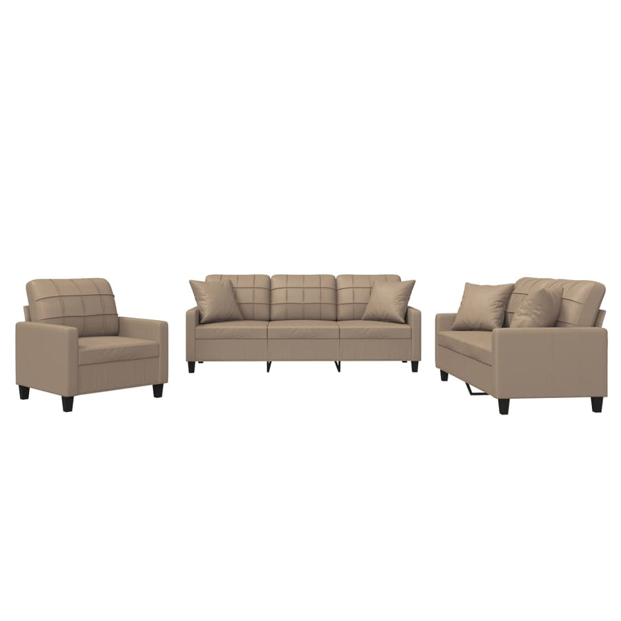 3-Delige Loungeset Kunstleer Kleurig Cappuccino met kussens