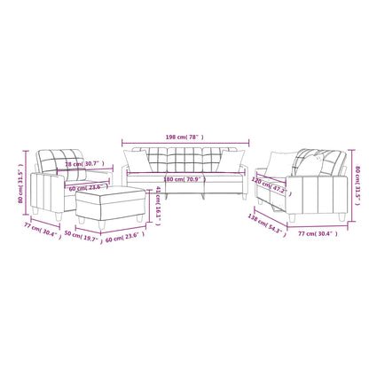 4-delige Loungeset met kussens kunstleer zwart Zwart met kussens en voetenbankje