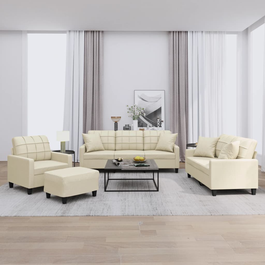 4-Delige Loungeset Met Kussens Kunstleer Kleurig Crème met kussens en voetenbankje
