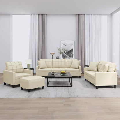 4-Delige Loungeset Met Kussens Kunstleer Kleurig Crème met kussens en voetenbankje