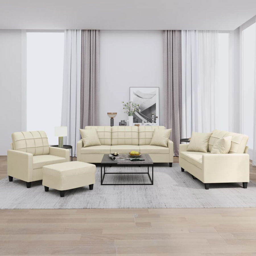 4-Delige Loungeset Met Kussens Kunstleer Kleurig Crème met kussens en voetenbankje