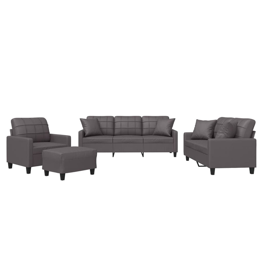 4-Delige Loungeset Met Kussens Kunstleer Grijs met kussens en voetenbankje
