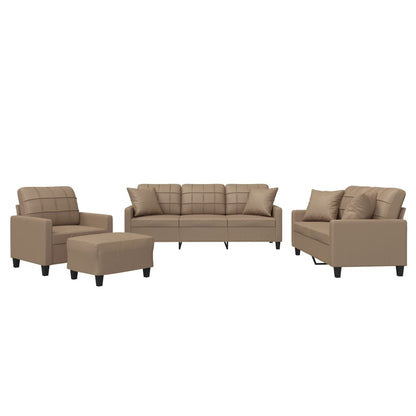 4-Delige Loungeset Met Kussens Kunstleer Kleurig Cappuccino met kussens en voetenbankje