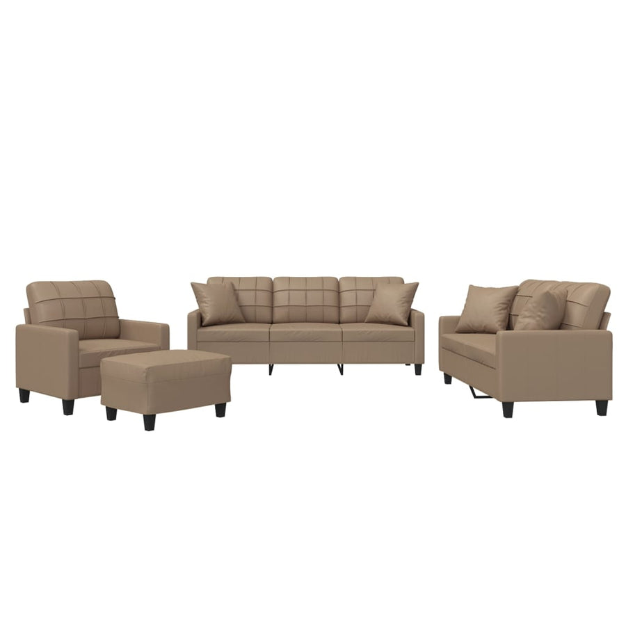 4-Delige Loungeset Met Kussens Kunstleer Kleurig Cappuccino met kussens en voetenbankje