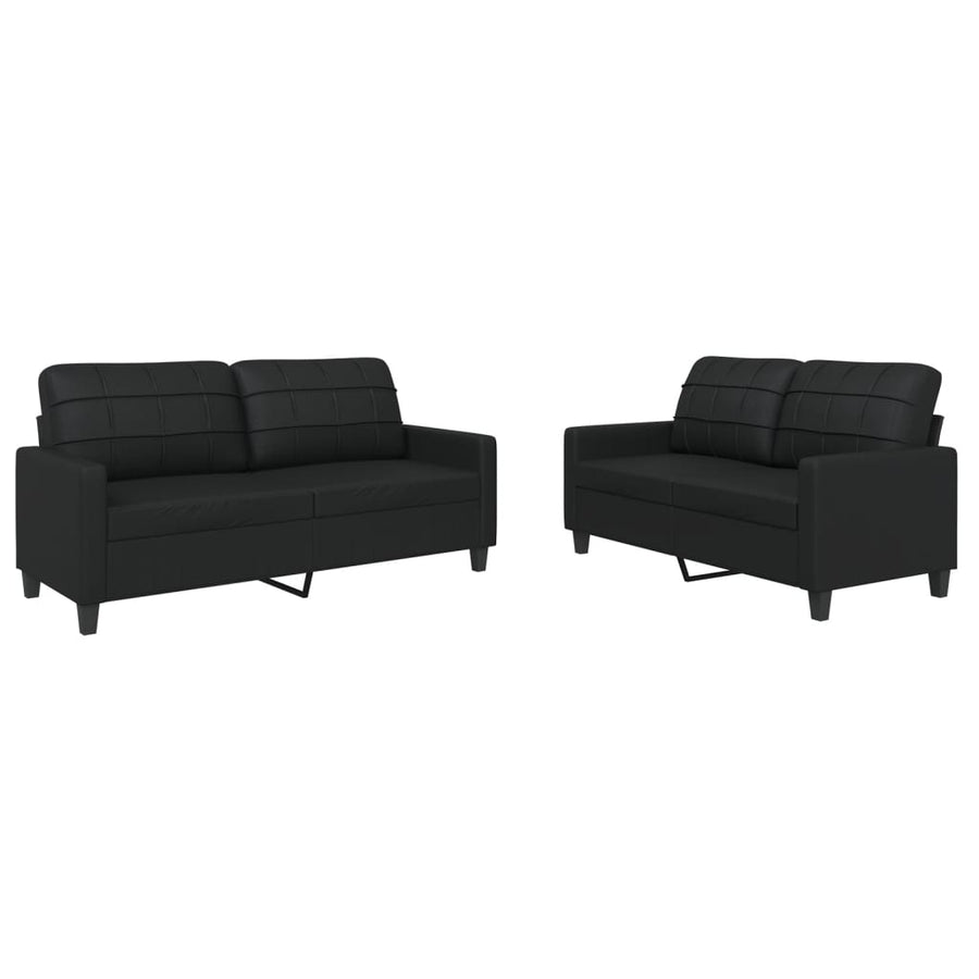 2-delige Loungeset met kussens kunstleer zwart Zwart met kussens