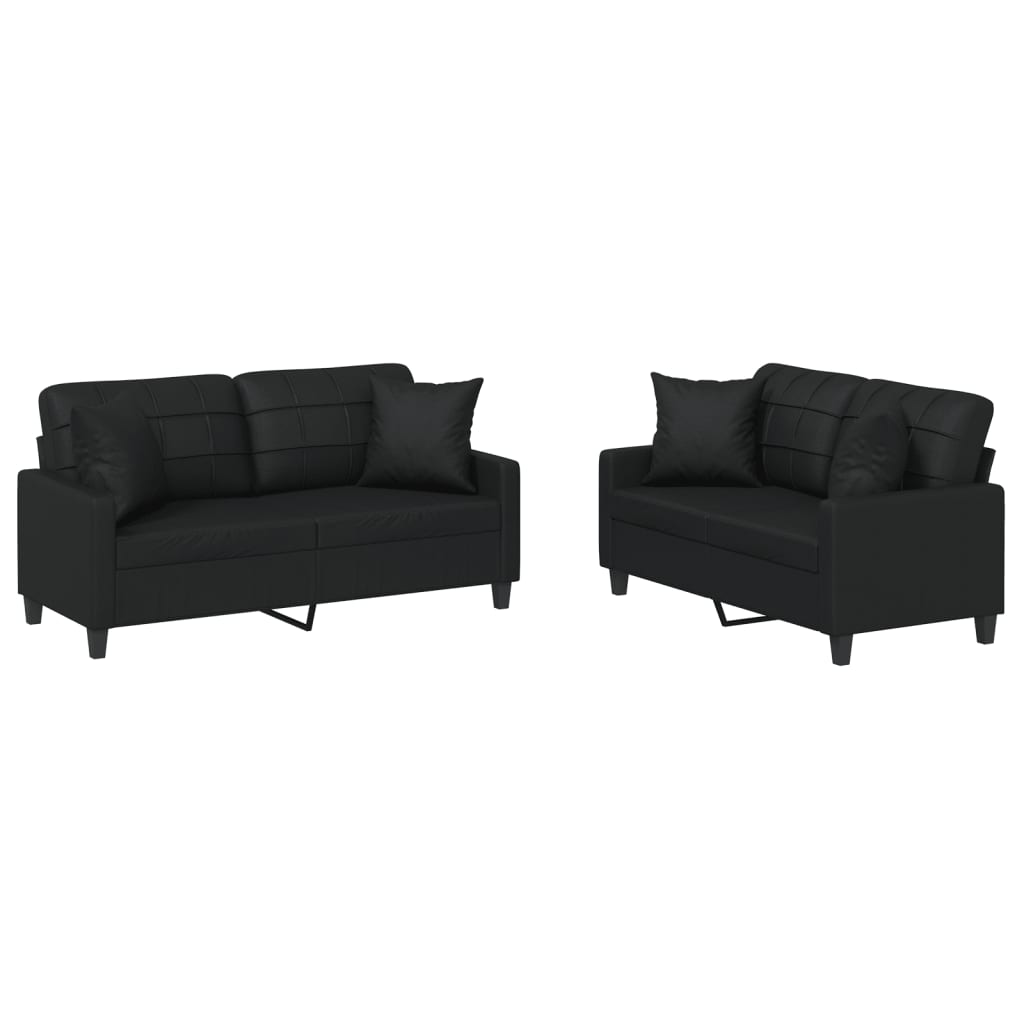 2-Delige Loungeset Kunstleer Zwart met kussens