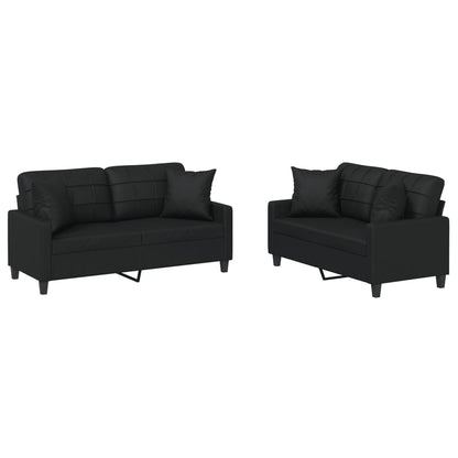 2-Delige Loungeset Kunstleer Zwart met kussens