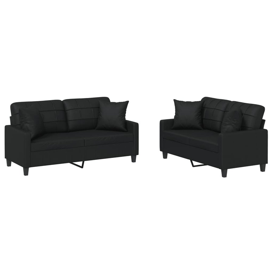 2-Delige Loungeset Kunstleer Zwart met kussens