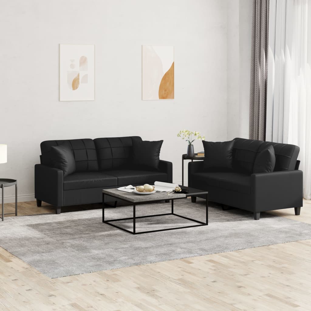 2-Delige Loungeset Kunstleer Zwart met kussens