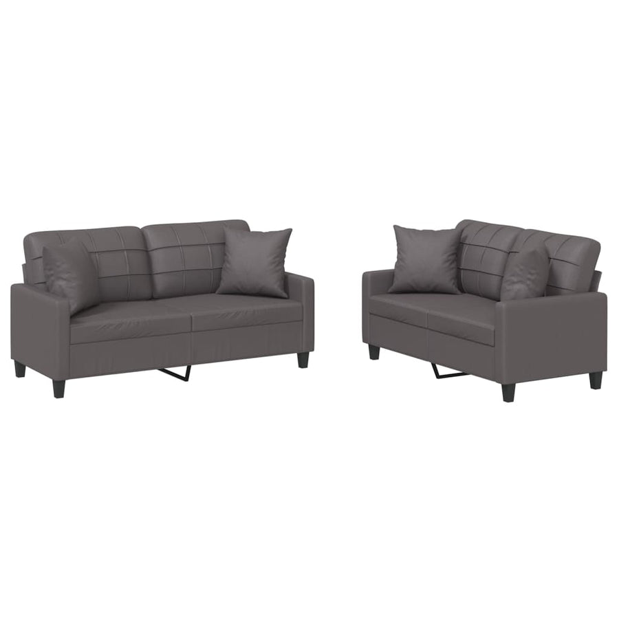 2-delige Loungeset met kussens kunstleer grijs Grijs met kussens