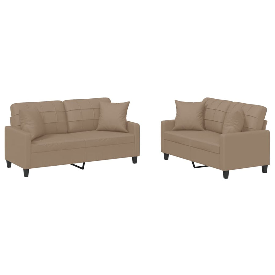 2-Delige Loungeset Kunstleer Kleurig Cappuccino met kussens
