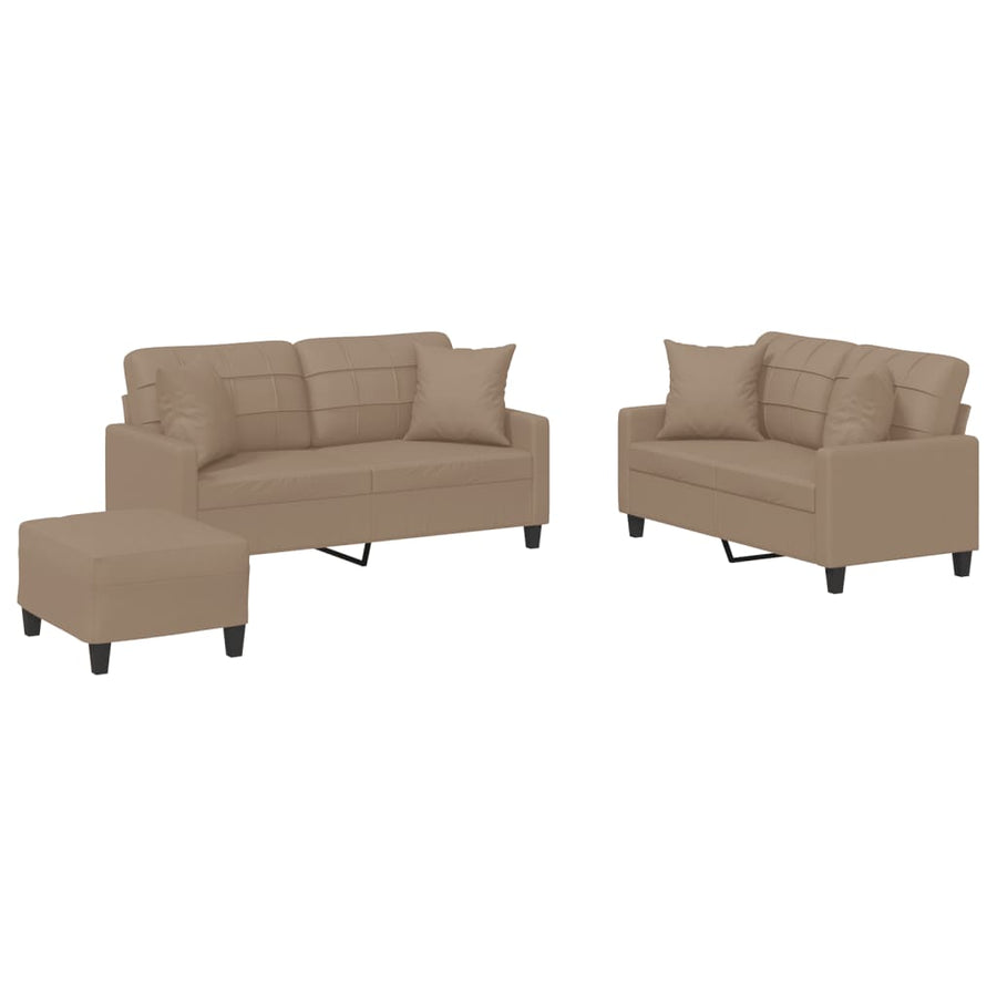 3-Delige Loungeset Met Kussens Kunstleer Kleurig Cappuccino met kussens en voetenbankje