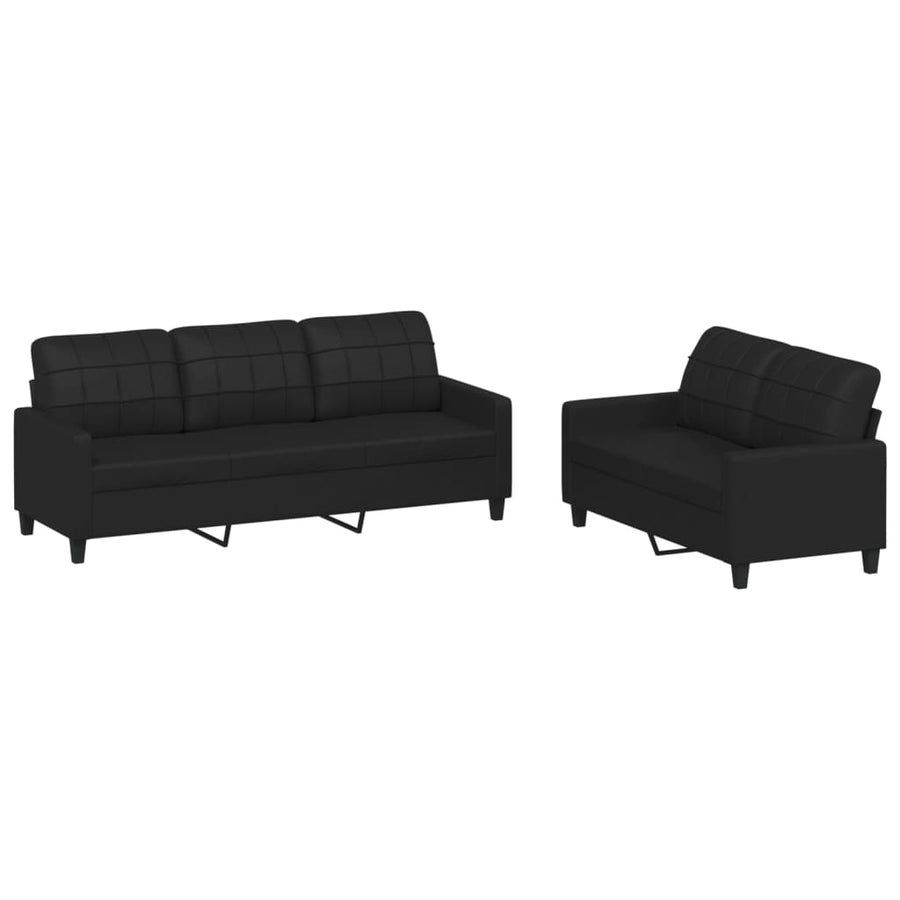 2-delige Loungeset met kussens kunstleer zwart Zwart met kussens