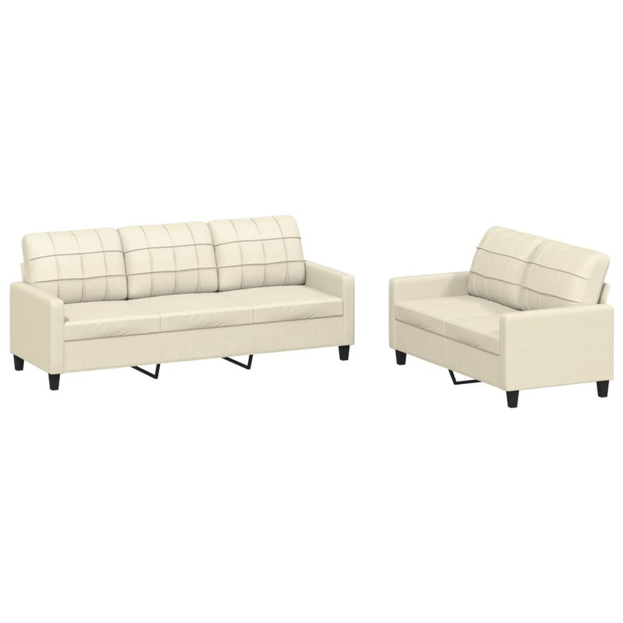 2-delige Loungeset met kussens kunstleer crème Crème met kussens