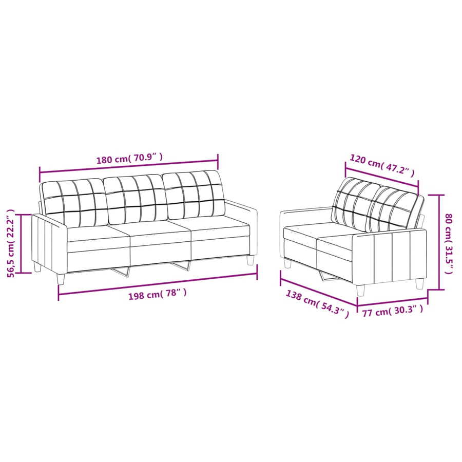 2-delige Loungeset met kussens kunstleer crème Crème met kussens