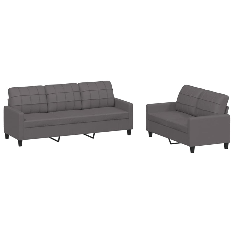2-Delige Loungeset Kunstleer Grijs met kussens