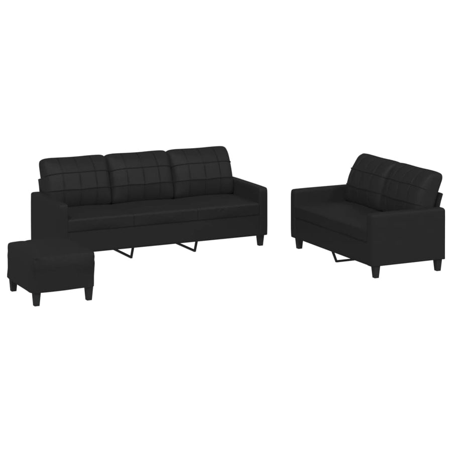 3-Delige Loungeset Met Kussens Kunstleer Zwart met kussens en voetenbankje