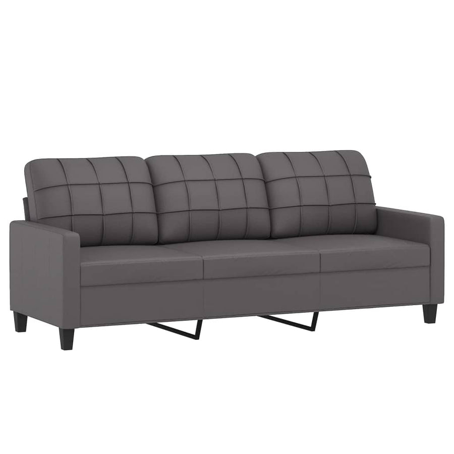 3-delige Loungeset met kussens kunstleer grijs Grijs met kussens en voetenbankje
