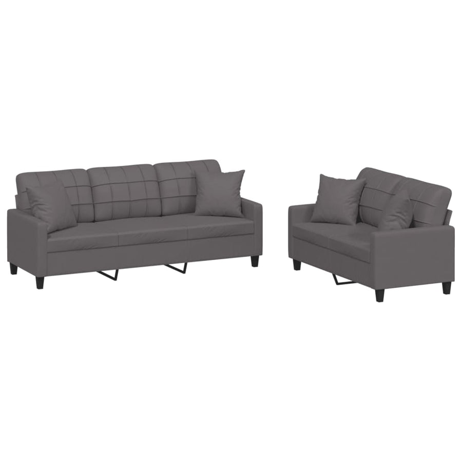 2-delige Loungeset met kussens kunstleer grijs Grijs met kussens
