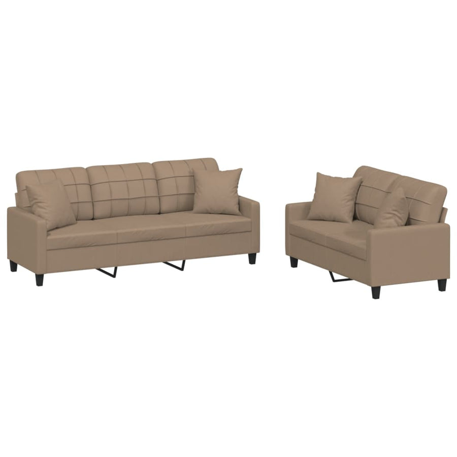 2-Delige Loungeset Kunstleer Kleurig Cappuccino met kussens